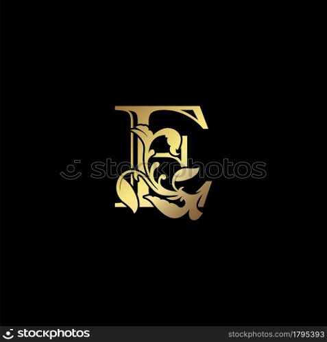 Floral Gold E Luxury Letter Logo Design, Elegance Alphabet Vector Nature Leaf Style.