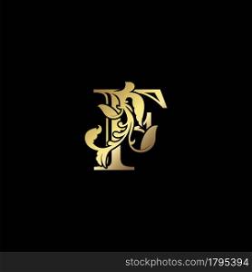 Floral Gold F Luxury Letter Logo Design, Elegance Alphabet Vector Nature Leaf Style.