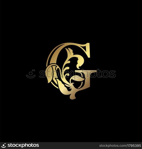 Floral Gold G Luxury Letter Logo Design, Elegance Alphabet Vector Nature Leaf Style.