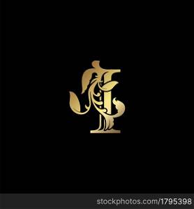 Floral Gold I Luxury Letter Logo Design, Elegance Alphabet Vector Nature Leaf Style.