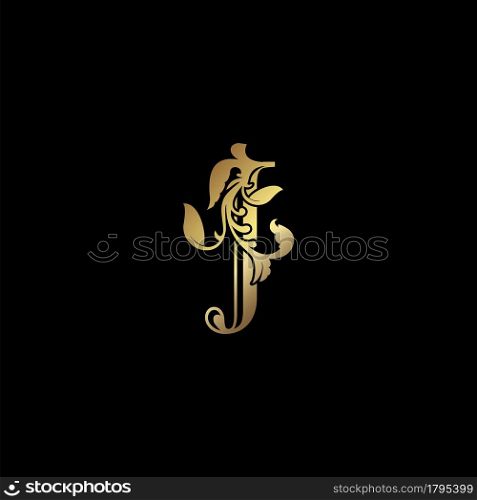 Floral Gold J Luxury Letter Logo Design, Elegance Alphabet Vector Nature Leaf Style.