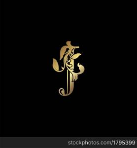 Floral Gold J Luxury Letter Logo Design, Elegance Alphabet Vector Nature Leaf Style.