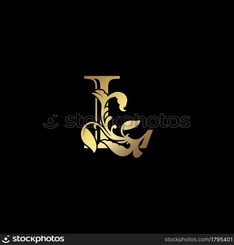 Floral Gold L Luxury Letter Logo Design, Elegance Alphabet Vector Nature Leaf Style.