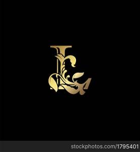Floral Gold L Luxury Letter Logo Design, Elegance Alphabet Vector Nature Leaf Style.