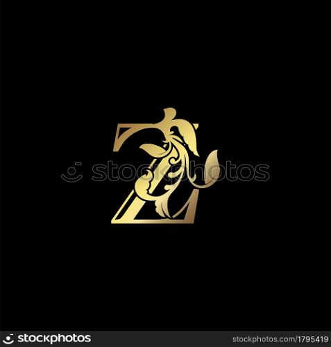 Floral Gold Z Luxury Letter Logo Design, Elegance Alphabet Vector Nature Leaf Style.