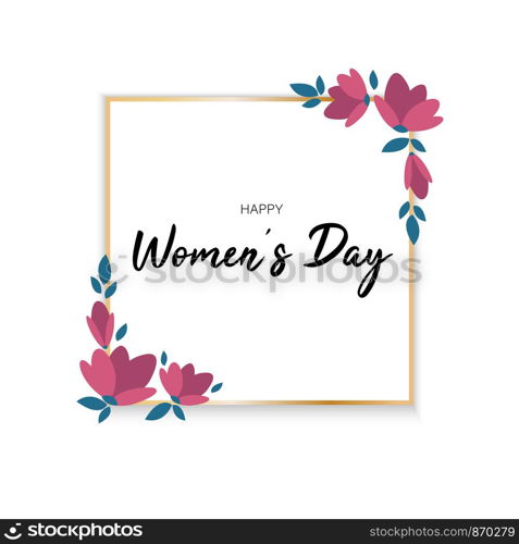 Floral golden frame. Banner with flowers and leaves. vector illustration for 8 of March International women's day. greeting card