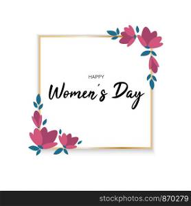 Floral golden frame. Banner with flowers and leaves. vector illustration for 8 of March International women's day. greeting card
