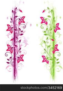 Floral grunge ornament with green and violet ornament and red flowers