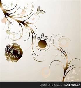 Floral grungy golden background, vector illustration