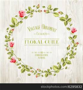Floral Guide Print over wooden texture. Vector illustration.