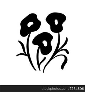 Floral hand drawn vector. Black three flowers in scandinavian style. Vector can be used for wallpapers, pattern fills, web page backgrounds, surface textures.. Floral hand drawn vector. Black three flowers in scandinavian style. Vector can be used for wallpapers, pattern fills, web page backgrounds, surface textures