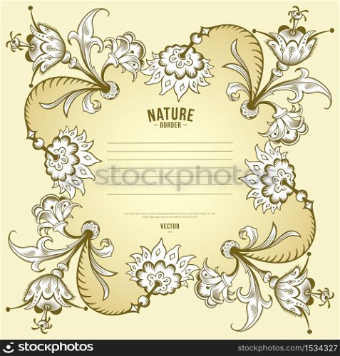 Floral hand drawn vector border. Nature elements and objects illustration. Frame design.. Floral hand drawn vector border