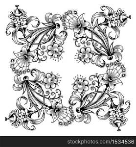 Floral hand drawn vector vintage border. Engraved nature elements and objects illustration. Frame design.. Floral hand drawn vector vintage border.