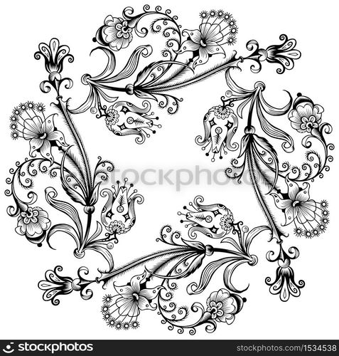 Floral hand drawn vector vintage border. Engraved nature elements and objects illustration. Frame design.. Floral hand drawn vector vintage border.