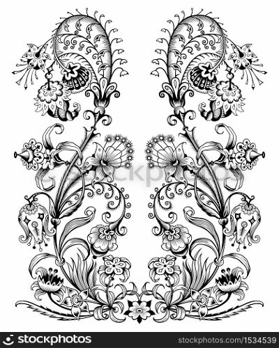 Floral hand drawn vector vintage illustration. Engraved nature elements and objects. Floral hand drawn vector vintage illustration.