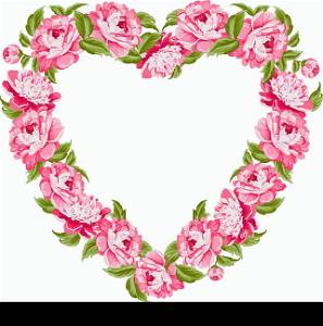 Floral heart made of peony flowers. Vector illustration.