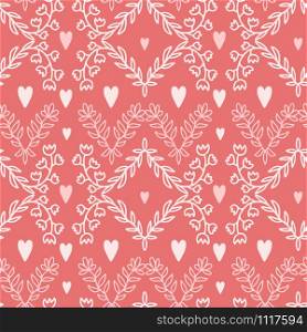 Floral hearts pattern. Modern background in coral color. Floral hearts pattern. Modern background in coral color.