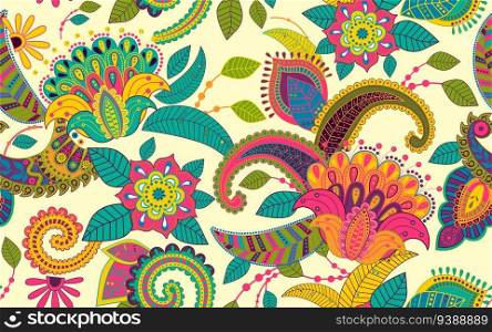 Floral indian wallpaper. Decorative flowers seamless pattern