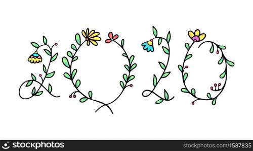 Floral lettering. Numbers two and zero in flower style.. Floral lettering. Decorative numbers as flower