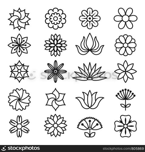 Floral monochrome pictures for logos design. Floral flower line art. Vector outline bloom plant illustration. Floral monochrome pictures for logos design