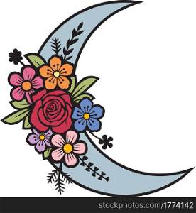 Floral moon vector (crescent with flowers)