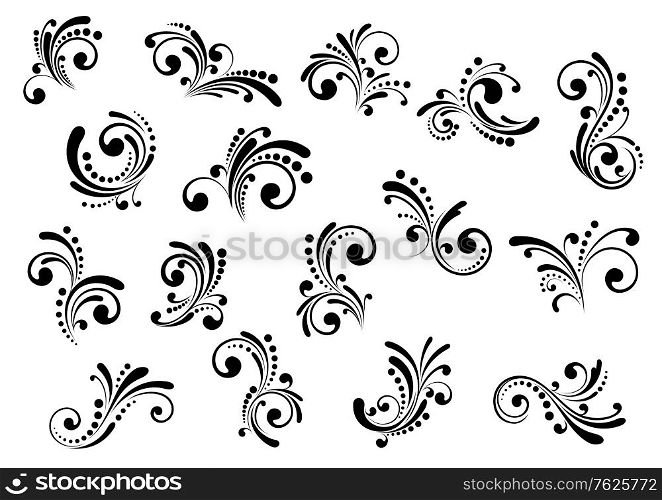 Floral motifs and design elements in swirl damask style isolated on white