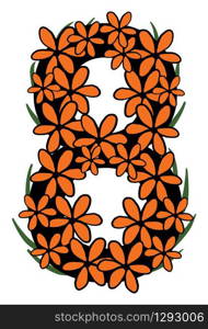 Floral number eight, illustration, vector on white background.