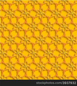 Floral Orange 3d Seamless Pattern Yellow Background.Vector Decoration For Wallpaper or Invitation Card