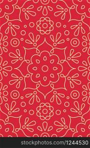 Floral ornament and hindu henna seamless pattern on red background