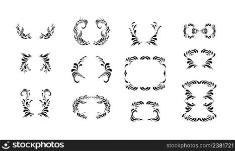Floral ornament elements collection isolated on white. Ornate elegant frames.. Black floral ornament elements
