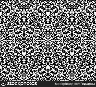 Floral ornament, seamless pattern. Elegant patterned background. Black and white. Monochrome seamless pattern.
