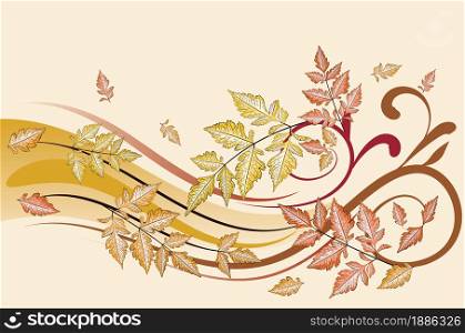 Floral ornament with decorative colorful autumn leaves illustration.