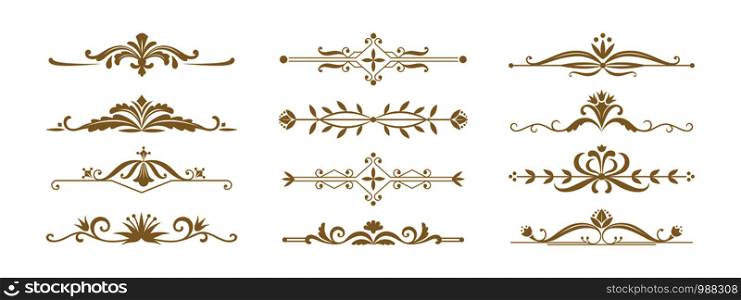 Floral ornamental divider. Vintage decorative elements for wedding invitation and greeting cards. Vector illustration design ornament jewelry dividers and borders for anniversary or celebration events. Floral ornamental divider. Vintage decorative elements for wedding invitation and greeting cards. Vector dividers and borders set