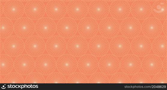 Floral pattern seamless with geometric design. Elegant of white circle lines overlapping on orange background