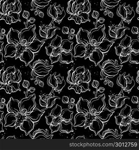 Floral pattern with Orchids.. Floral pattern with Orchids. Hand drawn illustration. Seamless background