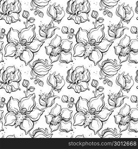 Floral pattern with Orchids. Hand drawn illustration. Seamless background. Floral pattern with Orchids.