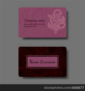 Floral pink and red business card collection. Vector illustration. Floral pink business card collection