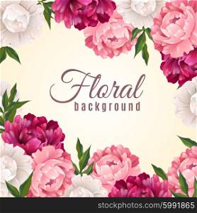 Floral Realistic Background . Floral realistic background with peonies for postcard or greeting vector illustration