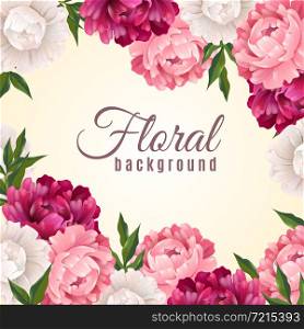 Floral realistic background with peonies for postcard or greeting vector illustration. Floral Realistic Background