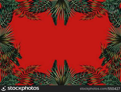 Floral realistic vector botanical border. Trendy living coral background vector A4 style wallpaper