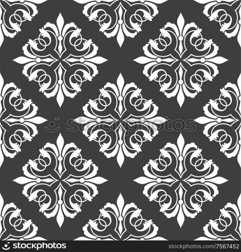 Floral retro ornamental seamless pattern on black colored background