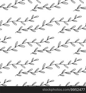 Floral seamless background. Rustic leaves pattern. Textile and linen design with black and white branches. Floral seamless background. Rustic leaves pattern. Textile and linen design with black and white branches.