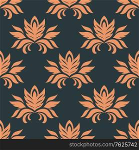 Floral seamless floral repeat motif pattern with orange flowers on indigo colored background