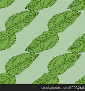 Floral seamless garden pattern with green outline contoured leaf elements. Pale grey background. Botanic minimalistic print. Designed for fabric design, textile, wrapping, cover. Vector illustration. Floral seamless garden pattern with green outline contoured leaf elements. Pale grey background. Botanic minimalistic print.