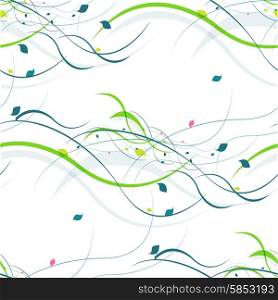 Floral seamless pattern. Abstract waves with leaves, eco nature background. Vector modern texture