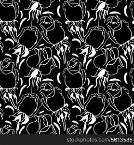 Floral seamless pattern. Black and white illustration