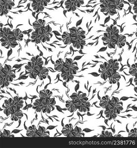 Floral seamless pattern. Black and white vector background.. Black and white vector seamless pattern