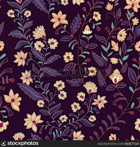 Floral seamless pattern. Colorful flowers on the dark backdrop