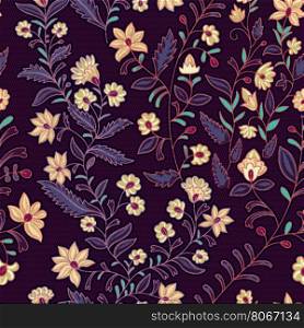 Floral seamless pattern. Colorful flowers on the dark backdrop