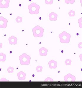 Floral seamless pattern. Cute print with daisies and round spots. Vector illustration